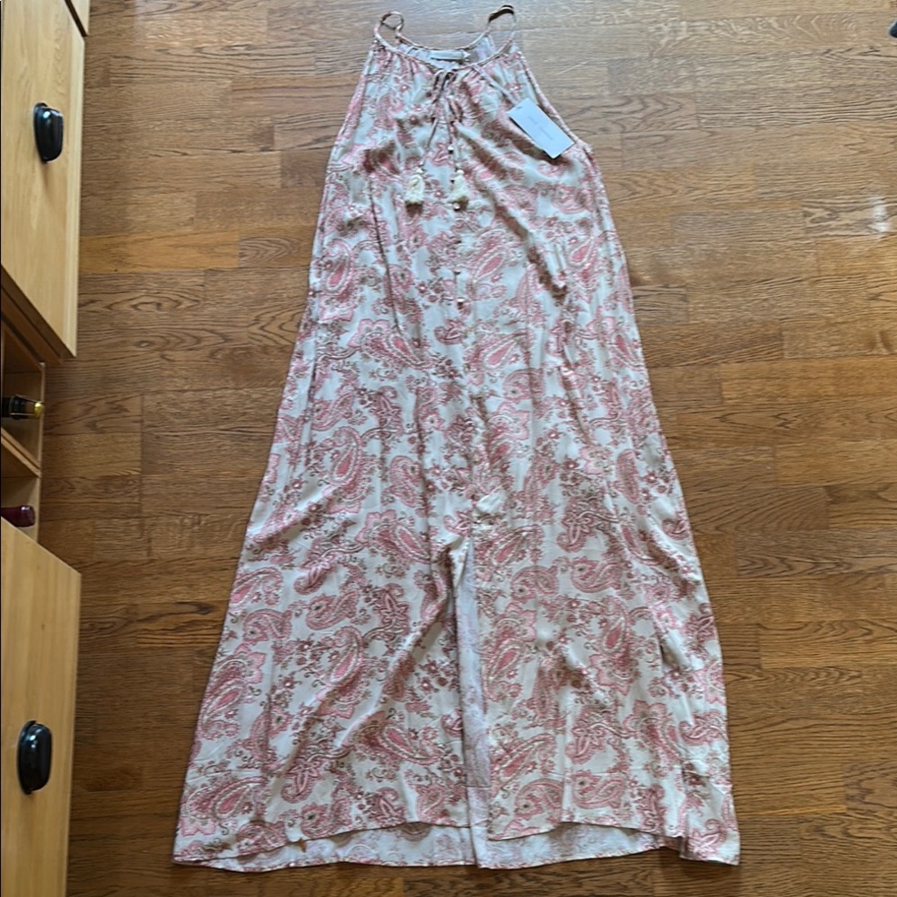 Lush Pink and White Sleeveless Halter Maxi Dress